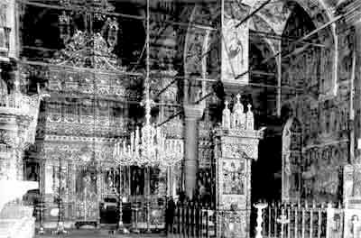 Iconostasis and proscene components of the major Birth of the Holy Mother temple in the Rila Monastery cloister. Carver - Atanas Teladur, carved during the 2nd half of the 19th cen.